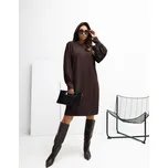 Čokoládově hnědé dámské viskózové mini šaty s balónovými rukávy RV-SK-A1059.17-DARK BROWN Velikost: L/XL