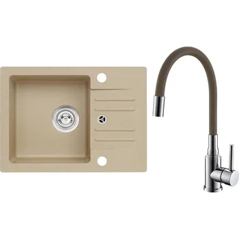 Granitový dřez Set Alveus (dřez Cortina 40 Beige 55, bez excentru + baterie Mintas Béžová/Chrom) SETA25373
