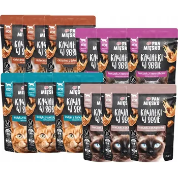 Krmivo pro kočku Pan Mięsko Krmivo mokré pro kočky Mix Chutí Kousky v omáčce 12x85 g
