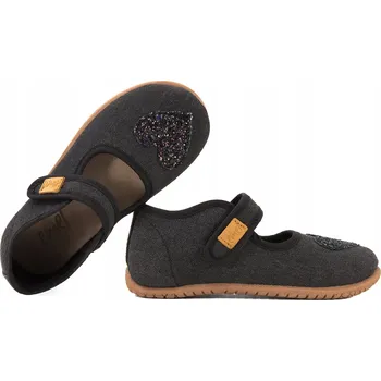 Dívčí bačkory EMEL Dětské PAPUČE na suchý zip černé se srdíčkem a brokátovými detaily 103-4 R 21