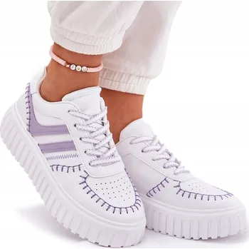 Dámské tenisky DÁMSKÉ TENISKY Z EKO KŮŽE NA PLATFORMĚ ŠNĚROVACÍ NÍZKÉ FIALOVÉ VELIKOST 39