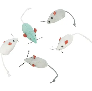 Hračka pro kočku Trixie Mini - Mouse, bal. 160 ks bílá, šedá myš 5 cm