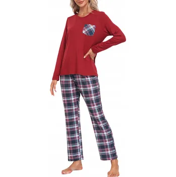 Dámské noční prádlo MoFiz Dámské pyžamo dlouhé, souprava s kostkovanými kalhotami M