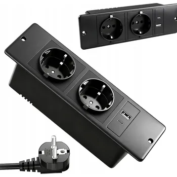 Elektrická zásuvka ZÁSUVKOVÁ LIŠTA DO DESKY STOLU SE 2 ZÁSUVKAMI + 2 USB PORTY PRO KAŽDODENNÍ POUŽITÍ