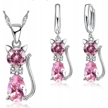 Souprava šperků Sada šperků Kočka Kotě 925 Zirokonie Růžový komplet