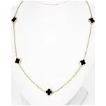 Náhrdelník zlatý Čtyřlístky onyx - délka 45cm