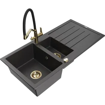 MEXEN/S - Andres granitový dřez s odkapávačem včetně baterie Duo, černá nakrapiany 6515-76-671701-57-G
