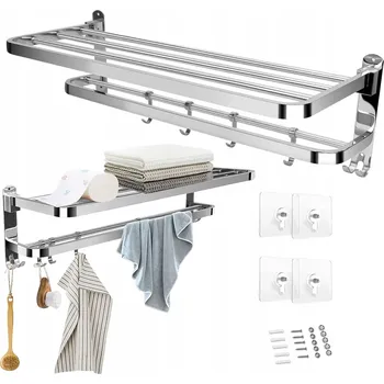 Držák na ručník SKLÁDACÍ VĚŠÁK NA RUČNÍKY S POLIČKOU DO KOUPELNY - LOFT STYL, ZÁVĚSNÝ, S HÁČKY