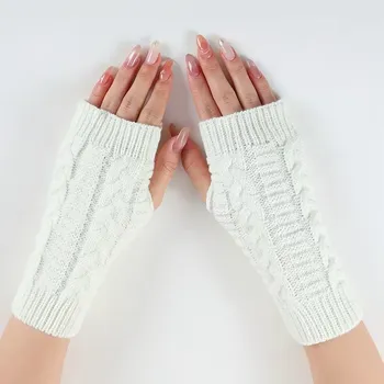 Rukavice Pletené návleky na ruce - pletené rukavice dámské RU0011 - bílé - vel. UNI