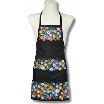 Kuchyňská zástěra Kuchyňská zástěra folk opolské květy louka černá