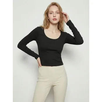 Sinsay - Bavlněná halenka s dlouhým rukávem - černá - 488EU-99X - 488EU-99X-XL