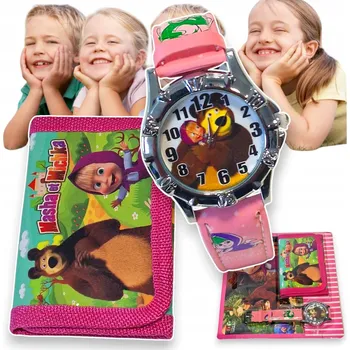 Hodinky SUPER SADA PRO DĚTI HODINKY + PENĚŽENKA S MOTIVEM MÁŠA A MEDVĚD