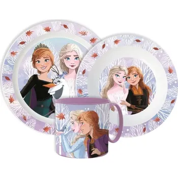 Storline Plastový jídelní set FROZEN autumn leaves s hrnkem fialový