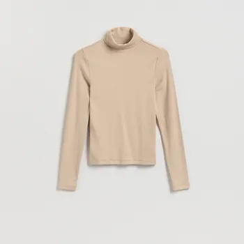 Dámské tričko Reserved - Tričko s dlouhým rukávem a rolákem - tělová - 037HT-02X - 037HT-02X-XL