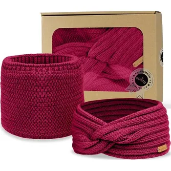 Zimní čelenka Dárkové balení: Překřížená čelenka a nákrčník - Tmavě růžová