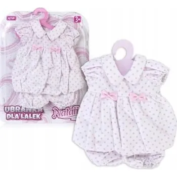 Doplněk pro panenku OBLEČENÍ PRO PANENKY ŠATY S PUNTÍKY KALHOTKY OBLEČENÍ