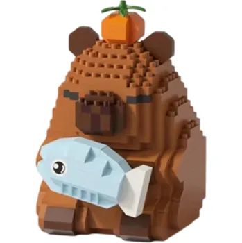 ostatní stavebnice Model kapybary s rybou 6 x 7,9 x 9 cm ze série mikro stavebních bloků Zvířecí mini stavebnice pro děti od 8 let i dospělé Kreativní dárek