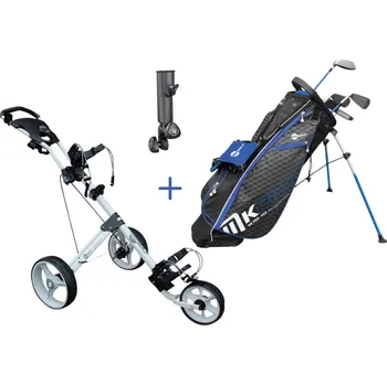 Golfový set MKids Golf Pro dětský golfový set pravý 155cm + golfový vozík + držák deštníku