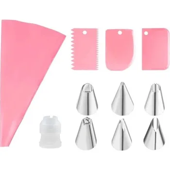Váleček na těsto Sada 11 ks cukrářských nástrojů na zdobení dortů Špičky sáček stěrky spojka pečicí pomůcky pro domácí i profesionální použití růžová