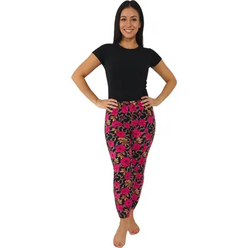 Dámské legíny NOVINKA- Dámské legíny černé s růžovými květy