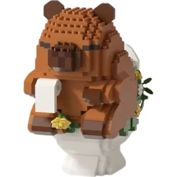 ostatní stavebnice Kapybara na WC 6 x 8,9 x 10,8 cm Mikro stavebnice zvířat Vtipný model z cihliček pro děti i dospělé Kreativní zábavná sada a originální dárek