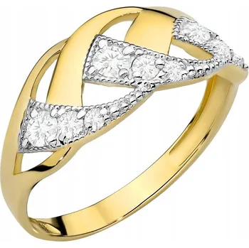 Prsten ZLATÝ PRSTÝNEK 585 Široký opletený s kubickými zirkony, vel. 21, 14k