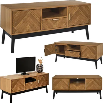 Televizní stolek TV stolek CHEVRON se zásuvkou, policemi a 2 skříňkami, stojící, 110x40x48 cm, hnědý