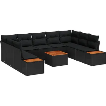 Zahradní pohovka Sada zahradních pohovek s polštářem 5 pcs Černá Polyratan