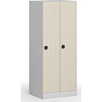 Nábytek B2B Partner Snížená šatní skříňka, 2 oddíly, 1500 x 600 x 500 mm, kódový zámek, laminované dveře, bříza