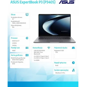Notebook Asus ExpertBook P3 P3405CVA-LY0112X Intel Core i7-13620H 16GB 1TB Windows 11 Pro