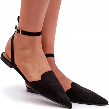 Dámské baleríny Dámské baleríny na zavazování z eko semiše, špičatá špička, černé, velikost 38