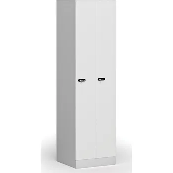 Nábytek B2B Partner Zúžená kovová šatní skříňka S1, 2 oddíly, 1850 x 500 x 500 mm, mechanický kódový zámek, laminované dveře, bílá
