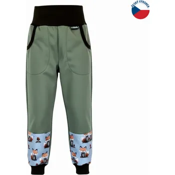 ZÁHOŘÍ Rudel ZÁHOŘÍ Dětské softshellové kalhoty - zelené s liškami Velikost: 110