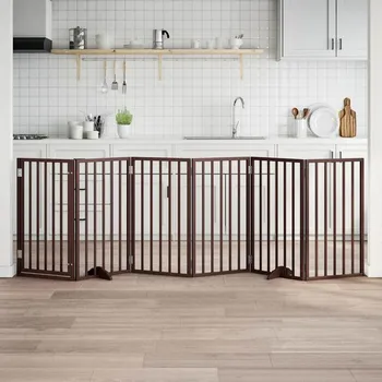 klec pro psa vidaXL Zábrana pro psy s dvířky skládací 6 panelů 300 cm topol [352199] Barva: Hnědá