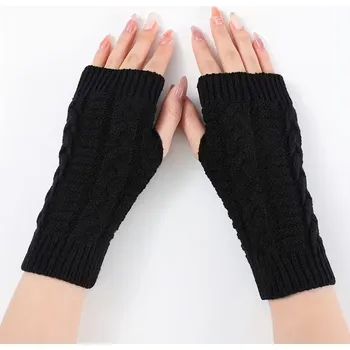 Rukavice Pletené návleky na ruce - pletené rukavice dámské RU0011 - černé - vel. UNI