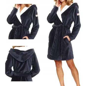 Dámský župan Doctor Nap SWW.7181 šedý s kapucí na zavazování teplý měkký M ŽUPAN