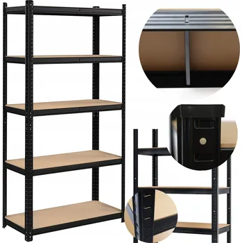 Dílenský regál Skladový regál černý kovový 180×90×40 5 Polic MDF 2v1 875 kg