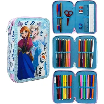 Penál Diakakis Školní penál třípatrový FROZEN Elsa Anna a Olaf s výbavou modrý