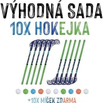 Florbalová hůl VÝHODNÁ SADA - 10x Florbalová hůl MPS Jungle Mini Modro-zelená, délka 50 cm