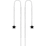 Stříbrné visací řetízkové náušnice Minoris s hvězdou a syntetickým černým onyxem JJJ1949ES