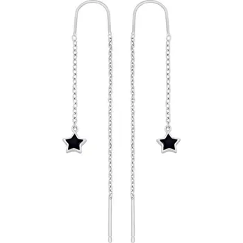 Náušnice Stříbrné visací řetízkové náušnice Minoris s hvězdou a syntetickým černým onyxem JJJ1949ES