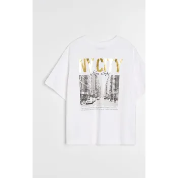 Dámské tričko Sinsay - Bavlněná košilka s potiskem - bílá - 103HB-00X - 103HB-00X-S