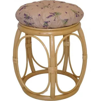 Taburet Ratanová taburetka široká medová s polstrem motiv levandule