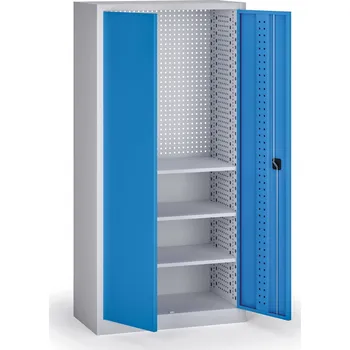 B2B Partner Policová dílenská skříň 2-dveřová, 3 police, 1950 × 950 × 500 mm, modré dveře