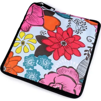 Skládací nákupní taška se zipem pevná 38x44 cm, střední, 28 modrá ledová květy