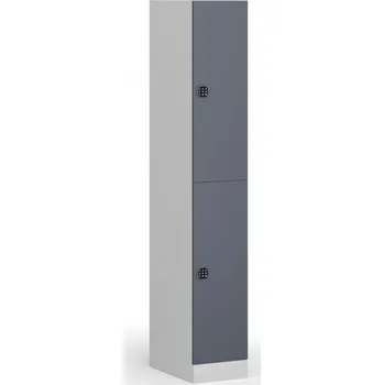 Nábytek B2B Partner Šatní skříňka S1 s úložnými boxy, 2 boxy, 1850 x 300 x 500 mm, kódový zámek, tmavě šedé dveře