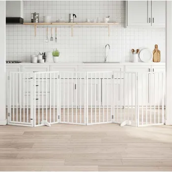 klec pro psa vidaXL Zábrana pro psy s dvířky skládací 6 panelů 300 cm topol [352199] Barva: Bílá