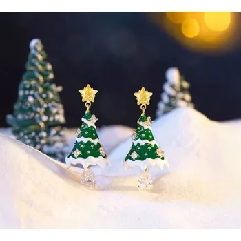 Náušnice JAY Visací vánoční náušnice ve tvaru stromečků se zirkonem JAY-0200-LR2400 Zlatá