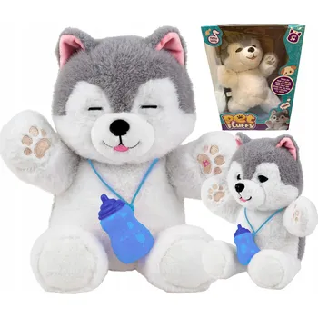 plyšák Plyšový Interaktivní Psík Husky s Lahvičkou - Opakuje, Mhouří Oči, Saje - HIT