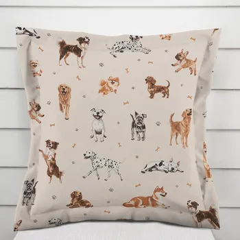 Povlak na dekorativní polštářek Bavlněný povlak na polštář s lemem Sandra SA-620 Psí kamarádi na krémovém 40 x 60 cm